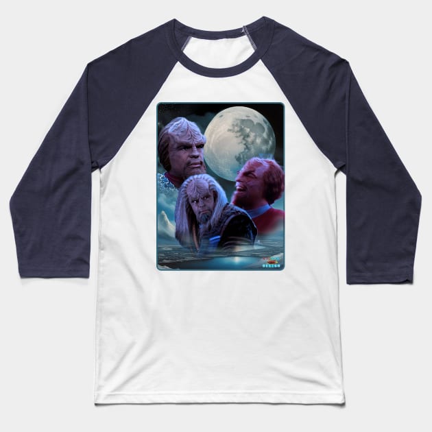 Three Worf Mon Baseball T-Shirt by RetroRocketDesign